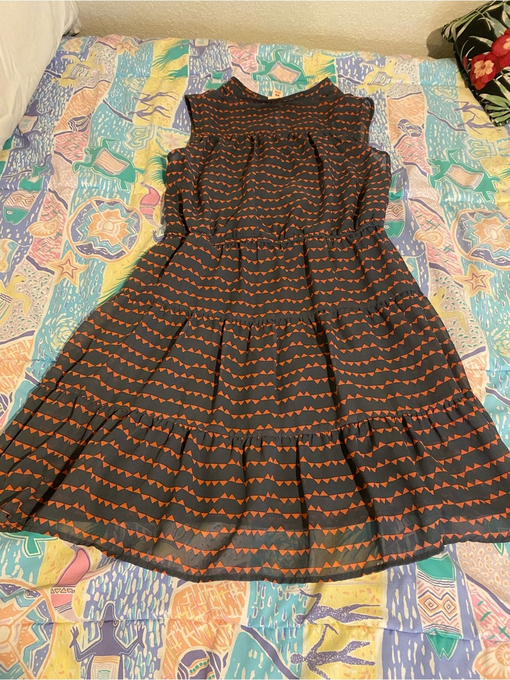 Mossimo Supply Co. Black Sleeveless Dress with Orange Triangle Print
